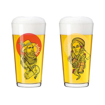 時尚圖騰啤酒系列-划木工與馴鷹者(多功能)對杯 / 432ml