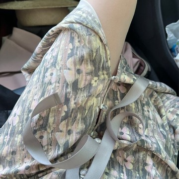 蝴蝶結水墨印花開叉連衣裙子女2022新款收腰顯瘦茶歇質感高級感夏