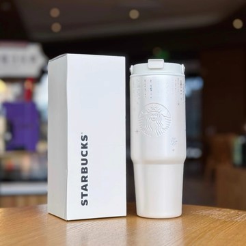 星巴克杯子2026新年禮物雪耀奇境系列閃耀銀色提手雙飲口不鏽鋼隨行杯禮物