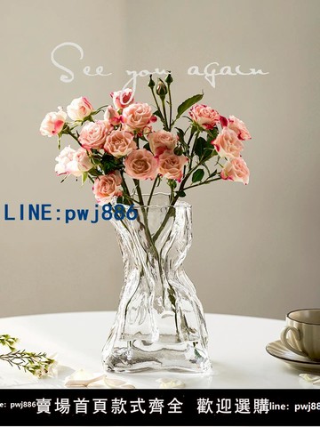 【店家補貼】高級感簡約創意不規則民宿花瓶透明玻璃客廳桌面插花水養裝飾擺件
