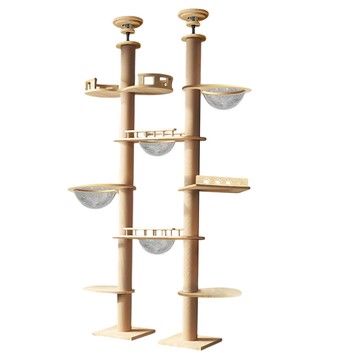 毛皇上 貓跳台頂天立地貓爬架 雙子星塔 A  100 x 40 x 270cm  木色  1組