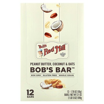 Bob's Red Mill, Bob's Bar™，花生醬、椰子和燕麥，12 根，每根 1.76 盎司（50 克）