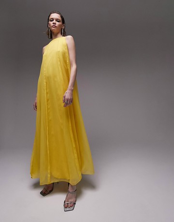 Topshop sleeveless panelled midi dress in yellow