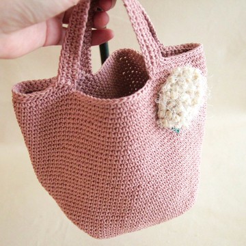 毛線編織手拿包 繡球花/煙火花小巧手提 粉色棉麻編織包