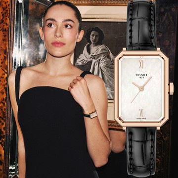 TISSOT 天梭 全球廣告款 SRV系列 幾何線條方形珍珠貝石英女錶-30mm T1601103611300