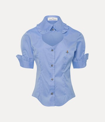 Vivienne Westwood Short Sleeve Toulouse Frill Shirt Organic Cotton Blue 42 Women