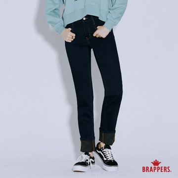 BRAPPERS 女款 中腰彈性保暖直筒褲-深藍