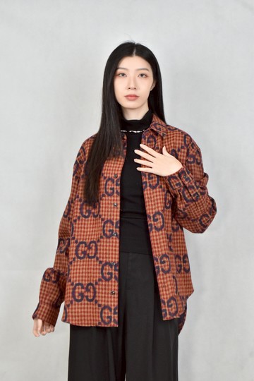 (L) gucci紅色格紋襯衫上衣