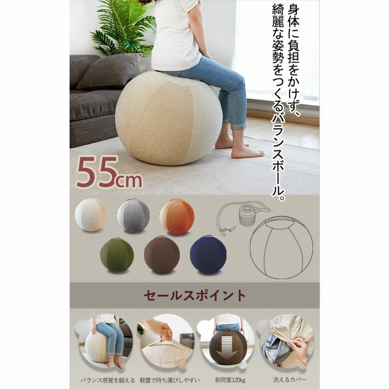 バランスボール バランスチェア 椅子 55cm カバー付 空気入れ付