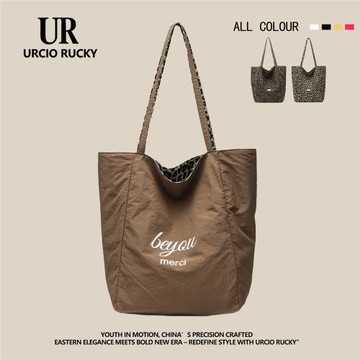 UR包包女韓國豹紋正反可背托特包2025秋冬季雙面防水大學生上課包