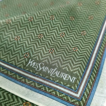 古董 Yves Saint Laurent 手帕 – 幾何菱格紋 綠色 19 x 19 英吋