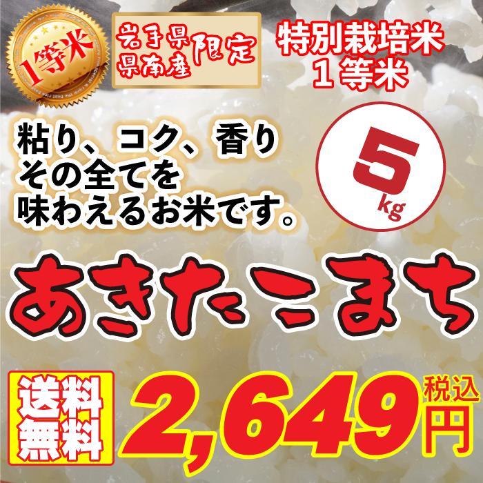 新米 令和5年産 あきたこまち 5kg お米 白米 精米 国産 岩手県産 送料無料