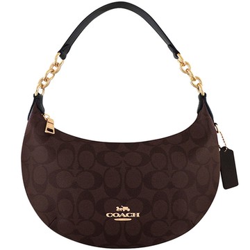 COACH 巧克力色大C PVC彎月手提/肩背包