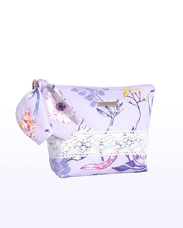 【城市印花-南非開普敦】啾啾綁帶 蕾絲手作化妝包 皇后紫