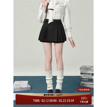 花鈴太太學院風制服黑色百褶短裙半身裙a字半裙女春季小個子穿搭