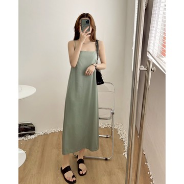 多系列 簡約純色吊帶直筒連衣裙女2021年夏季新款露背氣質裙子女
