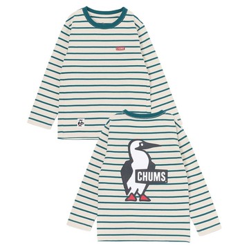 CHUMS Kids Booby Logo L/S T-Shirt 中大童 長袖上衣 奶油白/藍綠 CH211306W106