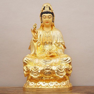 佛像 宗教擺件 家居擺件觀音菩薩家用坐蓮觀音佛像佛堂擺件純銅南海觀世音菩薩像娑婆三圣