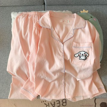 雲朵棉睡衣女長袖長褲秋季甜美學生元氣超柔軟可外穿女家居服套裝女生長袖睡衣 女生居家休閒睡衣 女生甜美休閒睡衣
