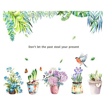 WA. WALL ART 無痕設計壁貼 防水PVC FX82026 2張  盆栽植物 白色  60 x 45cm