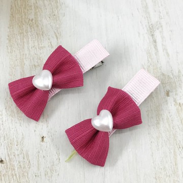 日本進口 蝴蝶結 愛心珍珠 髮夾 瀏海夾/對｜小鶴日貨