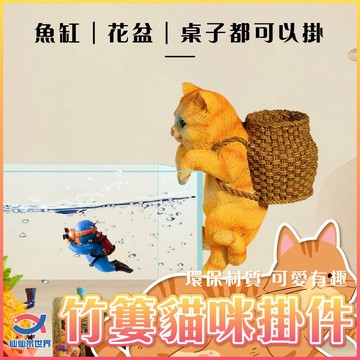 掛缸貓咪 竹簍貓咪 竹簍熊貓 貓咪景觀 可愛貓咪創意 景觀水族 魚缸造景 造景及桌上擺飾辦公室小物 掛件 背包貓 掛缸