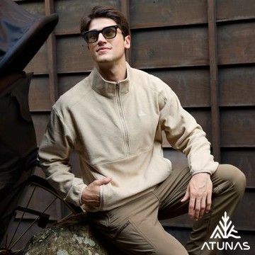 【ATUNAS 歐都納】男款SOLAR-FLEECE保暖拉鍊衫A1PS2558M卡其/刷毛/柔軟/保暖/都會休閒