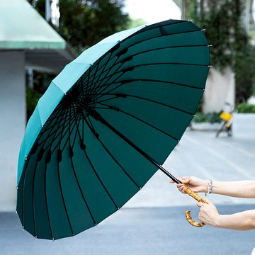 24骨防風大傘面晴雨兩用竹柄自動傘-多色可選 黑