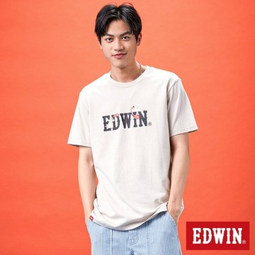 EDWIN 男女裝 網路獨家 聊天插畫LOGO短袖T恤-淺卡其