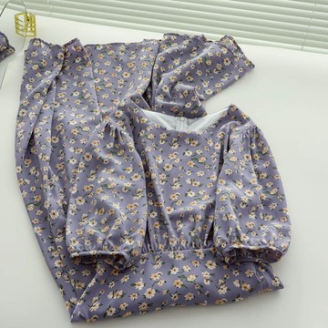 夏季法式少女溫柔風氣質碎花連衣裙中長款五分袖收腰顯瘦雪紡長裙