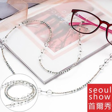 seoul show首爾秀 水晶透明串珠兩用口罩掛繩鏈墨鏡平光眼鏡鍊老花近視防丟鍊