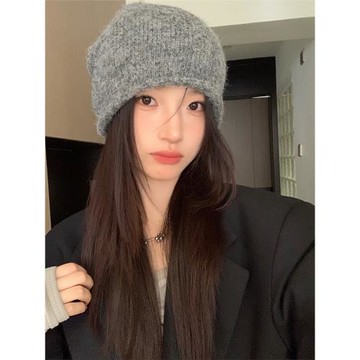 韓系ins氛圍感針織堆堆帽含羊毛顯臉小包頭帽高級感秋冬百搭冷帽