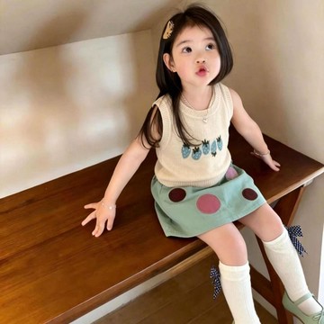 Mini baby🌷女童夏季套裝多巴胺短裙女寶寶針織背心上衣百搭半身褲裙