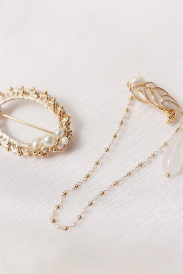 絢爛 滿天星 珍珠水晶編織 花冠 別針