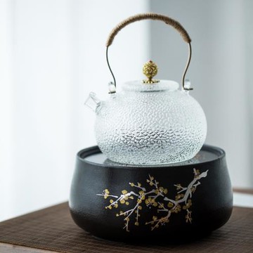 錘紋玻璃耐高溫泡茶壺高硼硅透明玻璃壺提梁壺煮茶器電陶爐燒水壺