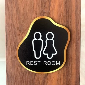 【免運費】REST ROOM 金色邊框標示牌 洗手間 室名牌 房間標示 門板標示 空間標示