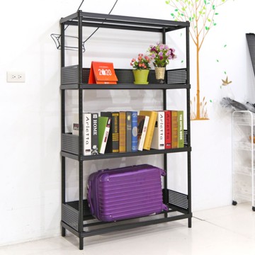 【品樂生活】35X90X210CM 耐重菱形網圍籬款四層架 烤漆霧黑/置物架/波浪架/收納架/鐵力士架