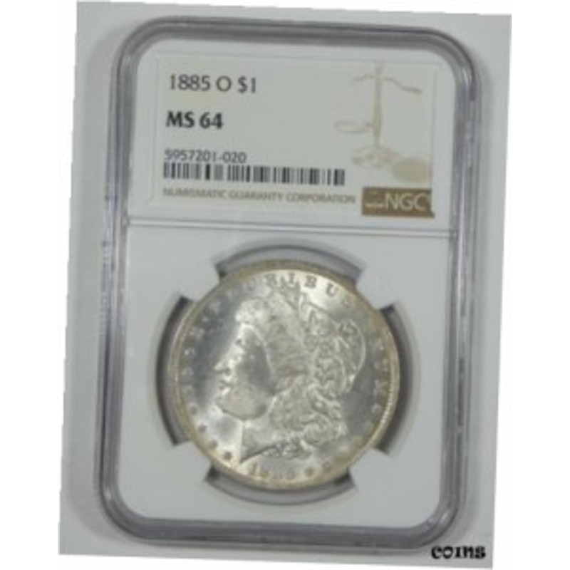 Dollar　MS　NGC　Dollar　品質保証書付】　CERTIFIED　アンティークコイン　Silver　1885-O　NGC　PCGS　LINEショッピング　Morgan　64