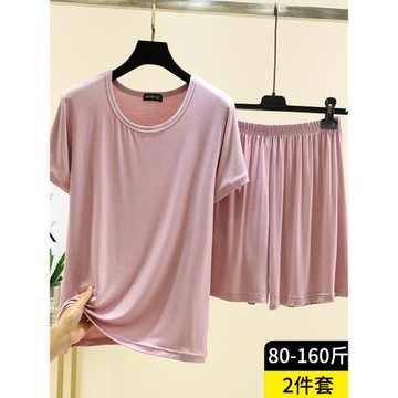 莫代爾睡衣套裝夏季薄款短袖短褲兩件套女士大碼寬松純色家居服