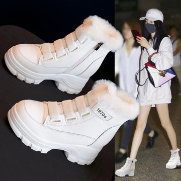 雪地靴女2025新款冬季加絨加厚內增高靴子真皮馬丁靴皮毛一體棉鞋
