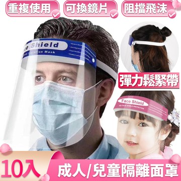 【I.Dear】成人兒童皆可防飛沫噴濺防霧專用頭戴式防護面罩檔板(HAB65)-10入