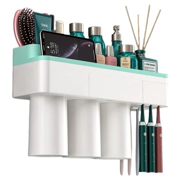 時尚無痕磁吸漱口杯收納組 三杯款  綠色  1組