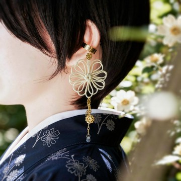 裝飾繩結單邊耳扣「華麗・雪」【輕量和風飾品】適合浴衣、和服，日常洋裝也百搭。