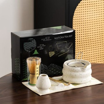 日式抹茶茶具ins風沙點釉亞光白套裝7件套4件套禮盒茶筅百本立