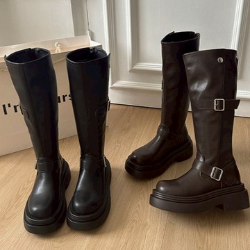 【太妮絲C36】免運韓系 長靴 靴子 騎士長靴 厚底長靴 扣環設計 中筒靴 復古黑色棕色 靴子 騎士靴 辣妹款 秋冬必備