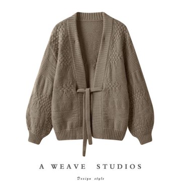 工藝bu得了~重磅加厚羊絨開衫女燈籠袖純羊絨毛衣外套寬松慵懶風