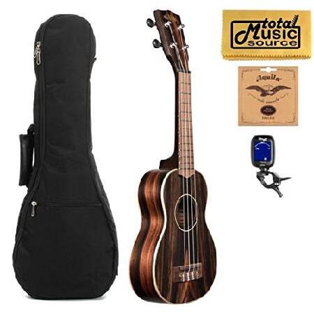 Kala KA-EBY-S Soprano Striped Ebony Satin Finish Ukulele w Gigbag Bundle