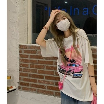 TGNS 純棉T恤 短袖 汽車印花衣服 美式復古上衣 oversize T恤 潮流衣服 夏天衣服 ins風衣服 潮牌