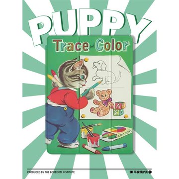 vintage潮流蠟筆綠色可愛貓咪潮流復古適用于蘋果2022款iPadPro12.9/11三折保護殼air5/mini6防摔氣囊平板殼