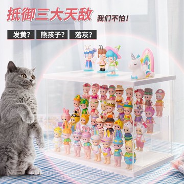 帶燈盲盒收納展示架亞克力手辦展示盒泡泡瑪特收納盒別墅展示柜